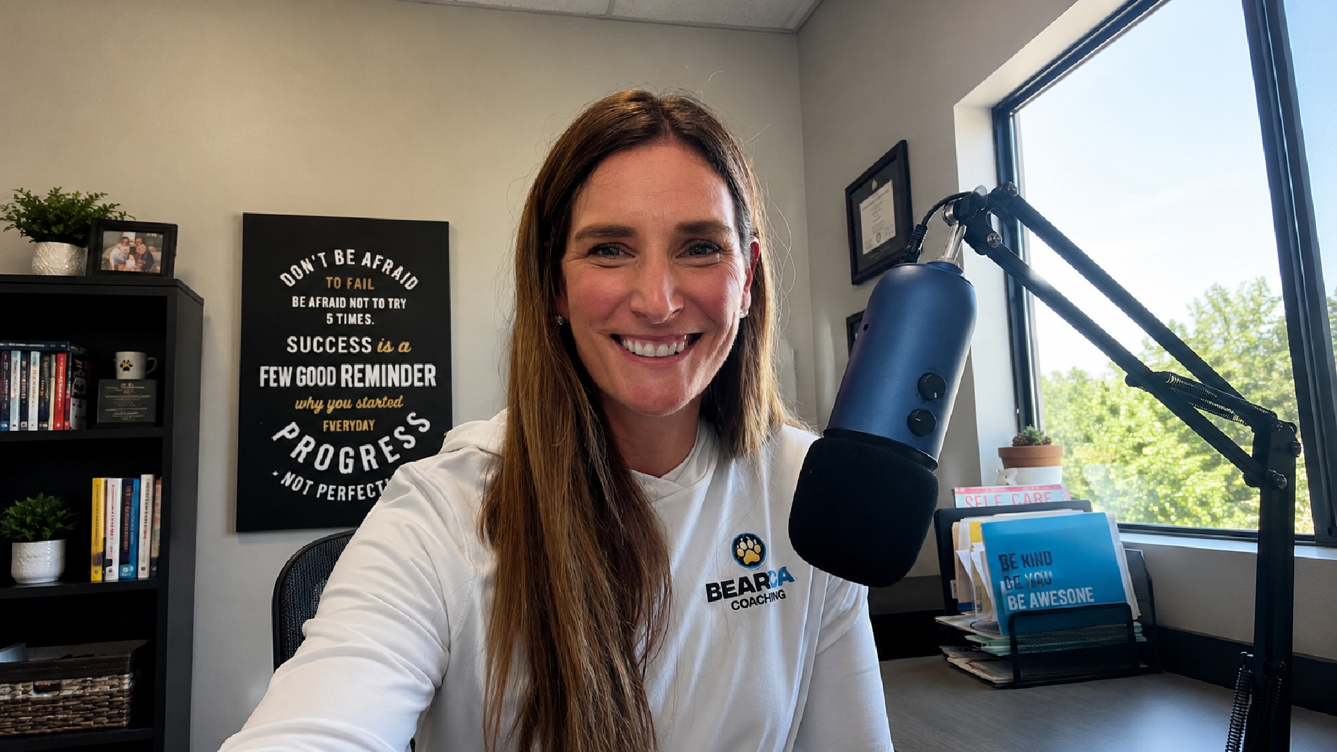 Cathy shares sports mindset insights through podcast while inspiring athletes with Bearcat Coaching leadership and confidence strategies daily.